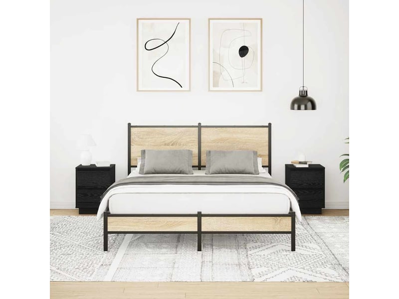  Vidaxl tables chevet led noir 2 tiroirs bois ingénierie meuble rangement 38x34x50cm chambre coucher design  - Conforama D