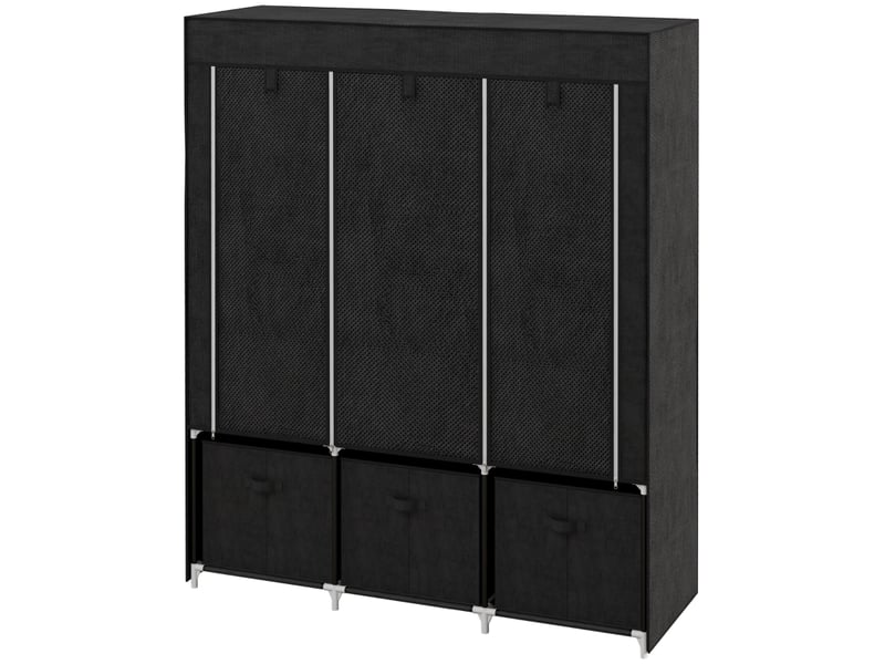  Armoire penderie en tissu avec 2 tringles et 3 tiroirs - lpospi - 5 étagères, acier et non-tissé noir  - Conforama A