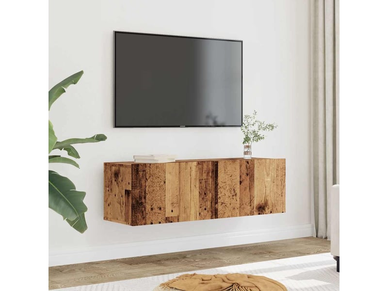  Lot de 2 meuble tv mural, meuble tv suspendu vieux bois 100x30x30 cm  - Conforama B