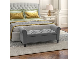 Banc coffre tcqpz en polyester aspect velours gris 126 x 48,5 x 57 cm avec rangement