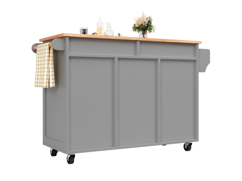  Desserte 102x45x92 cm îlot de cuisine avec 2 tiroirs et roulettes, gris et bois  - Conforama D