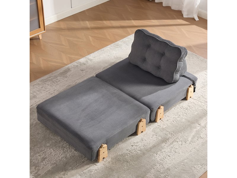 Fauteuil-lit 1 place convertible en lit, velours côtelé et bois gris foncé  - Conforama C