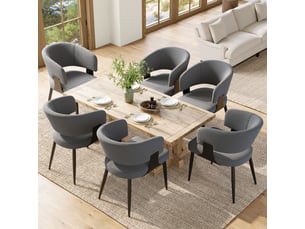 Chaise salle à manger en flanelle de haute qualité, pour cuisine, lot de 6 chaises avec dossier incurvé, salon, salle à manger, gris