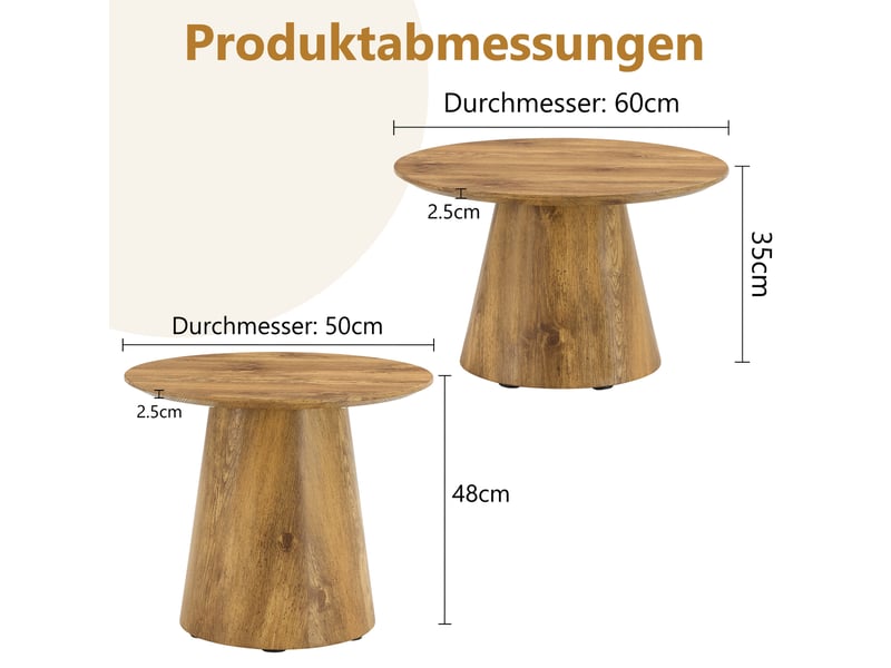  Set de tables basses ulevr rondes à associer ou utiliser séparément, mdf décor bois, ø 50 x h 48 cm et ø 60 x h 35 cm  - Conforama C