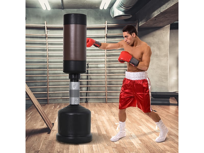  Sac de frappe autoportant, mannequin de boxe, hauteur réglable 158-186 cm, neuf, noir et marron  - Conforama C