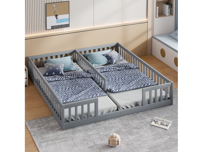  Modenvie lit enfant au sol 90x200 cm - avec barrières de sécurité, sans sommier ni matelas - gris  - Conforama B