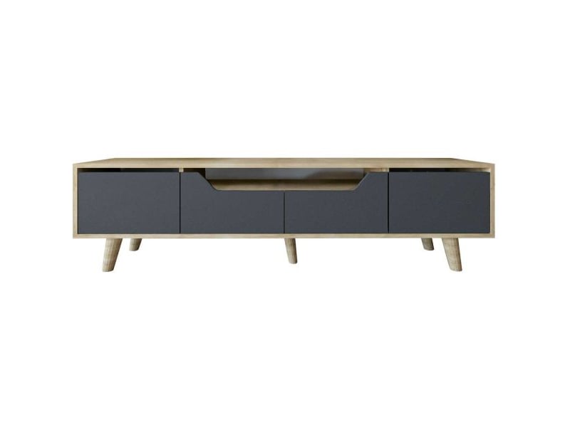  Meuble tv en aggloméré 180 x 29.8 x 48 cm roma anthracite et chêne  - Conforama A