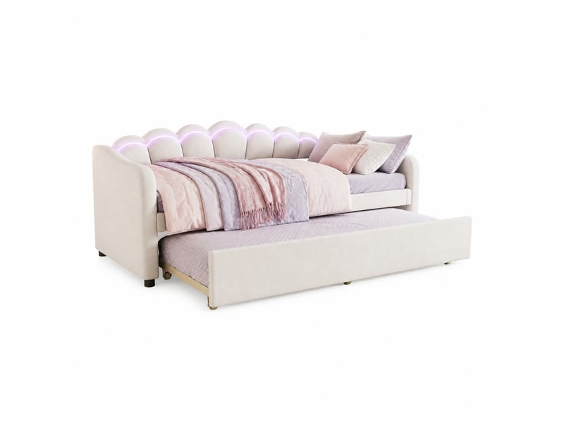  Lit gigogne 90x200 cm avec led réglables，coloris beige  - Conforama A