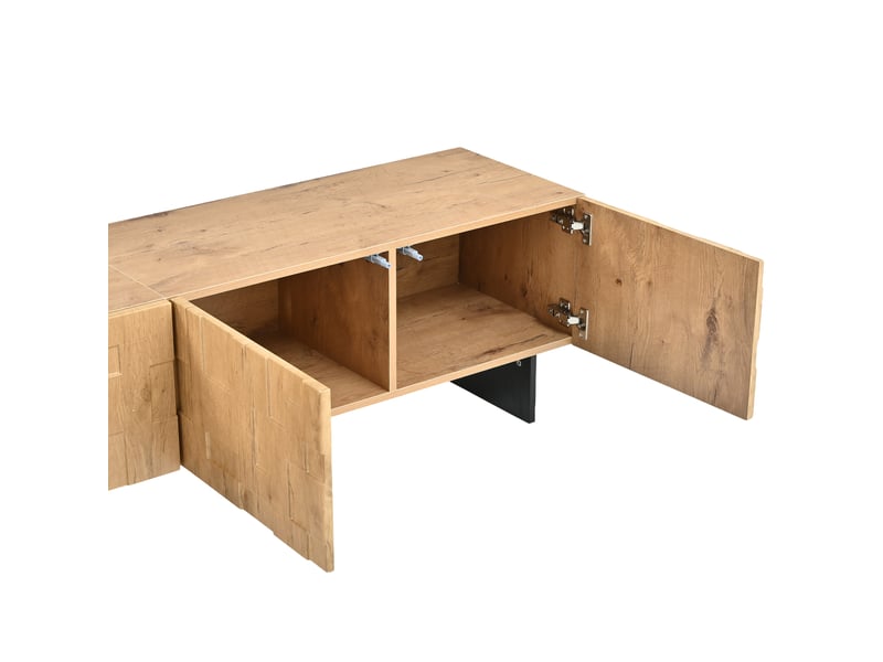  Meuble tv 180x38,5x45 cm, 4 portes, motif en relief, mdf et panneau de particules, couleur naturelle  - Conforama D