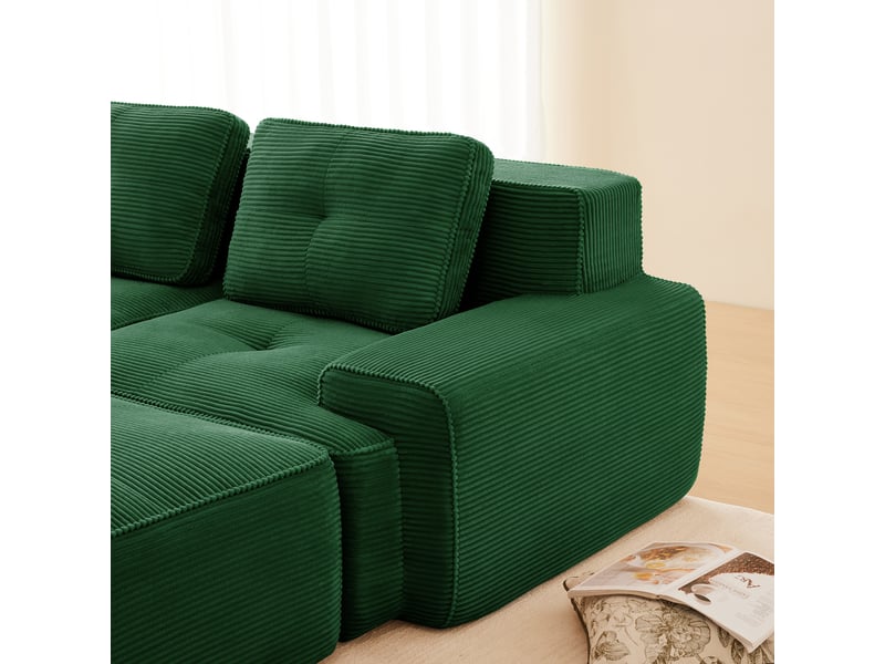  Canapé d’angle modulable profond velours côtelé vert – 295 x 295 x 69 cm Fay Lum - Conforama R