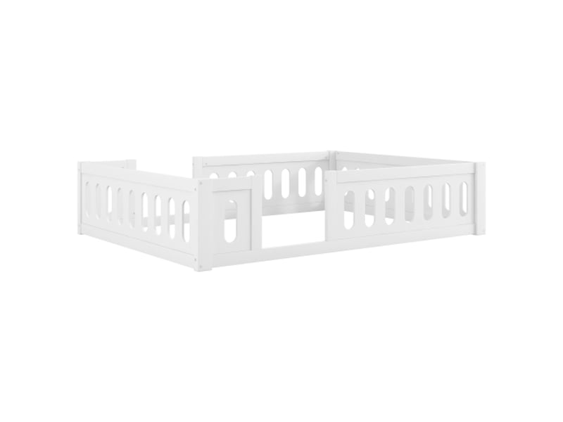  Lit enfant 140x200 cm, lit 2 places avec barrière de sécurité, en bois, sans matelas, blanc  - Conforama D