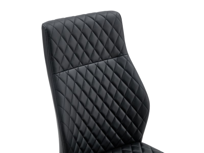 Table ronde en verre trempé ø85 cm, socle doré, 4 chaises noires et dorées - Conforama E