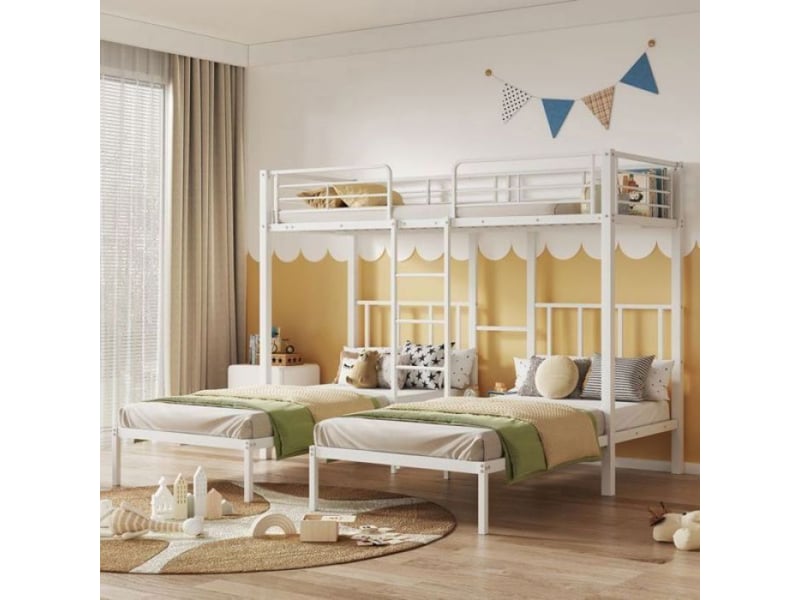  Lit triple 90x200cm*3, lit superposé triple avec échelle pour enfants et adolescents, lit en fer avec barrière de b lits superposes  - Conforama B