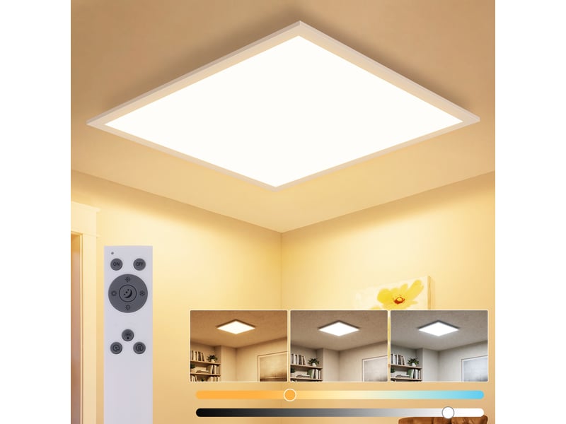  Zmh plafonnier led 13.5w blanc plafonnier moderne 45x45 cm intensité variable pour salon  - Conforama B