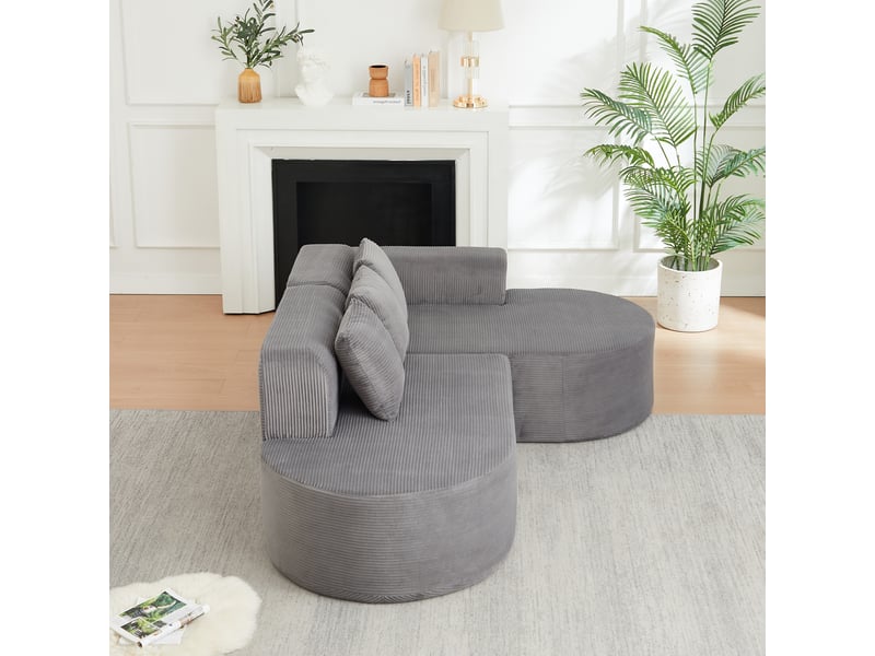  Canapé d’angle en velours côtelé gris, canapé en l 4 places avec méridienne, 220 cm pour salon, dossier et accoudoirs arrondis  - Conforama D