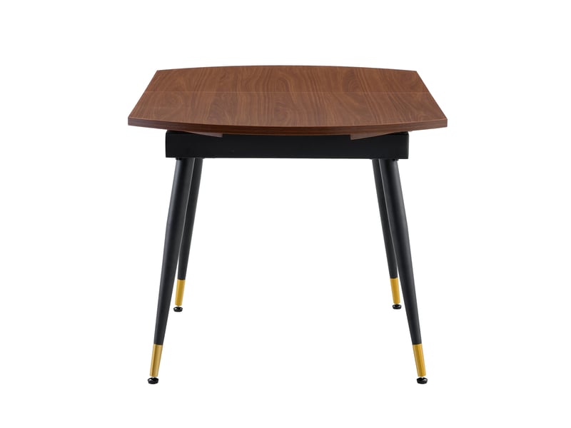  Table à manger extensible moderne - ronde à ovale - plateau accents dorés, pieds, gain de place - métal, mdf - noyer Bubbly - Conforama D