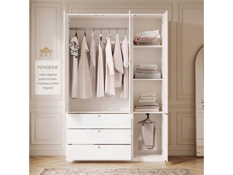 Armoire 10 portes chêne clair 225 cm avec 3 tiroirs et 2 tringles - Conforama B