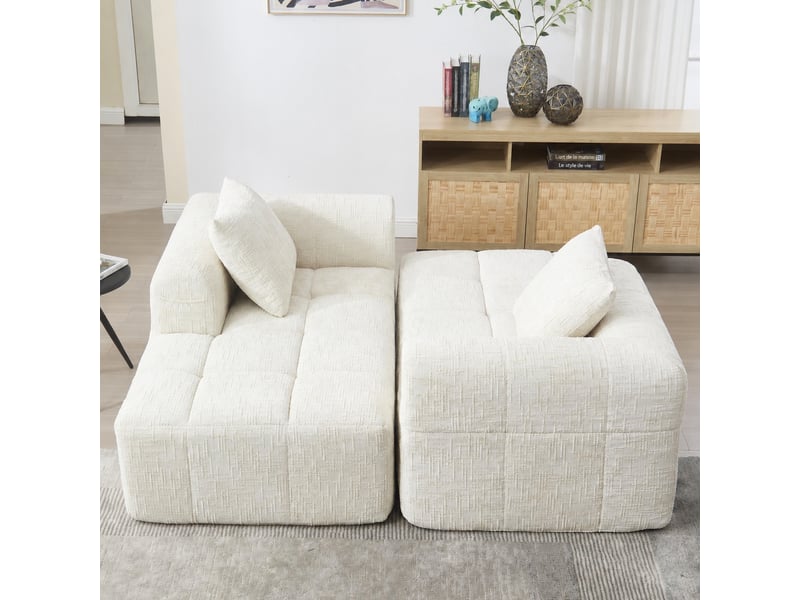  Canapé méridienne beige, 1 place en chenille avec coussin et poches latérales  - Conforama E