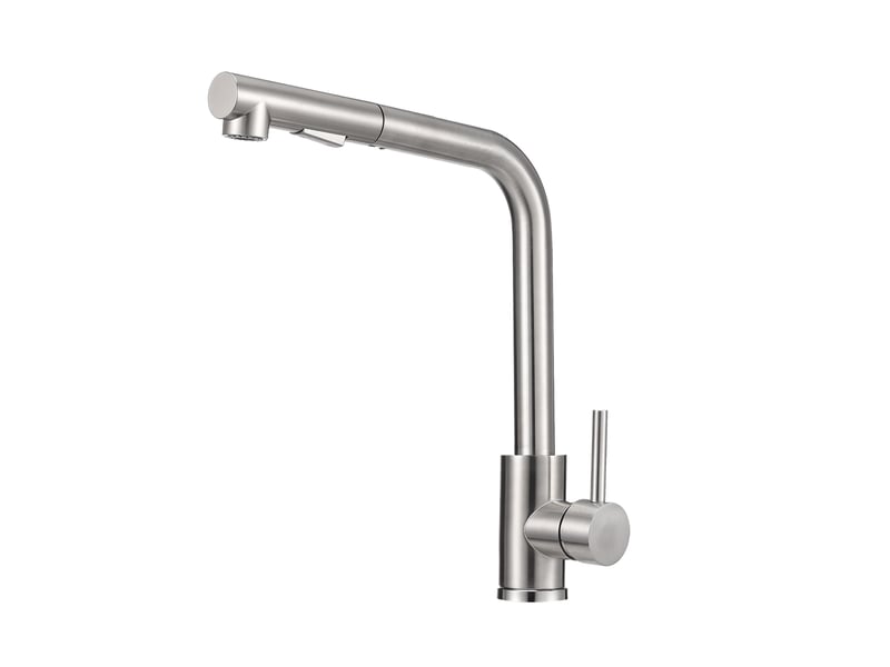  Mitigeur de cuisine extractible en acier inoxydable, cartouche céramique et 2 modes de jet - gris  - Conforama C