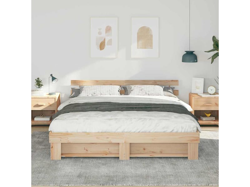 Lit double- lit adulte - cadre de lit avec tête de lit marron 200 x 200 cm pin massif - Conforama B