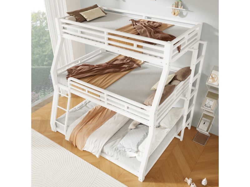  Lit triple 140x200(90x200+120x200) cm coloris blanc métal lit enfant blanc - Conforama E