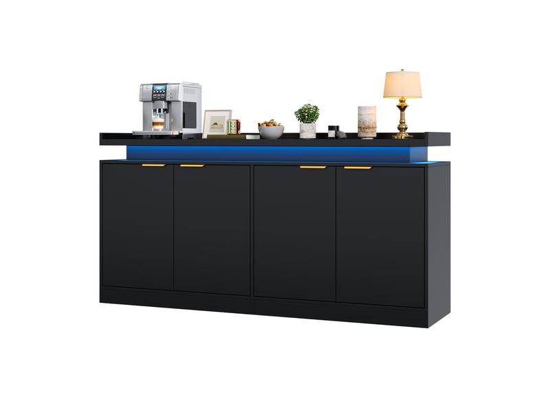  Buffet bas 4 portes avec éclairage led rgb, mdf noir, 160 x 39 x 83 cm  - Conforama A