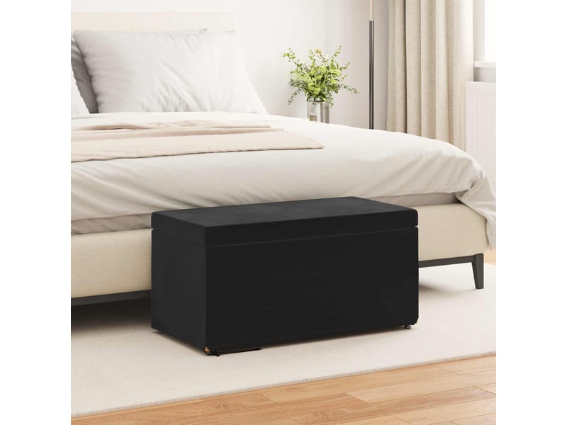 Tabouret bas, ottoman noir 81x41x40 cm velours et bois composite - Conforama B