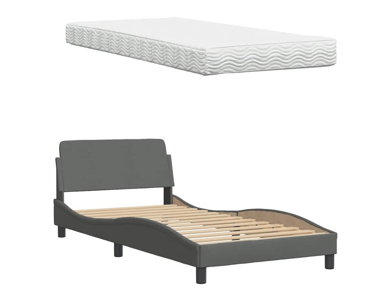  Lit avec matelas hanko gris foncé 100x200 cm tissu  - Conforama E