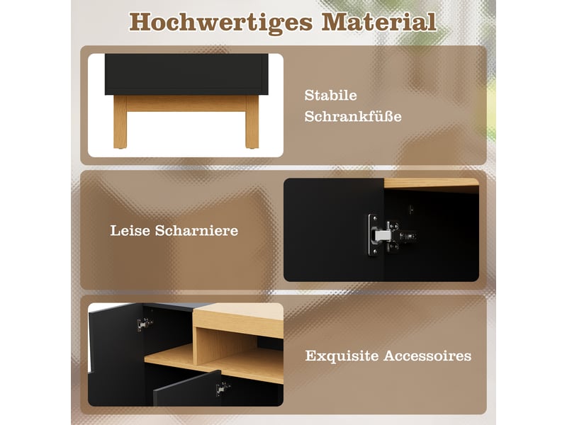  Buffet noir 120.5x42x96 cm meuble bas 3 portes avec compartiment central ouvert  - Conforama E