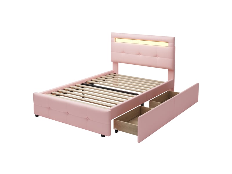 Lit enfant 140x200 cm - lit double - cuir pu - éclairage led - sommier inclus  - Conforama W