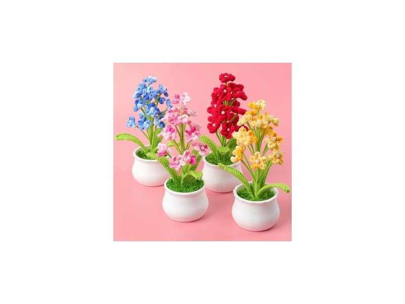  Fleurs artificielles de myosotis tricotées et crochetées à la main, 20,66 cm. Petites fleurs en pot de myosotis rouges, idéales pour décorer le tableau de bord d'une voiture, la maison ou une table.  - Conforama E