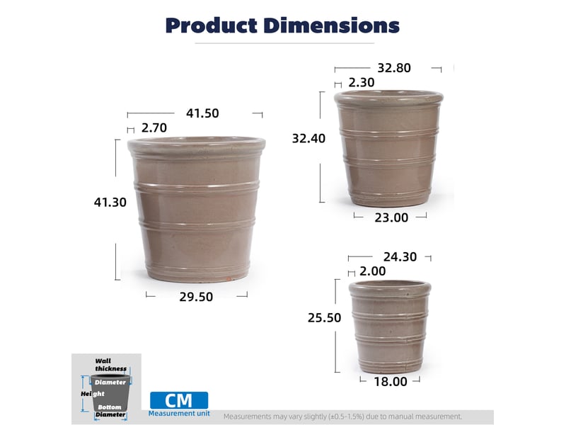 Pot de fleurs en céramique ø 24 cm – taupe – glaçure brillante à rainures horizontales, avec drainage - Conforama C