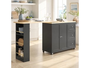 Îlot de cuisine pivotant à 360° sur roulettes, 3 tiroirs, mdf noir, 203 cm