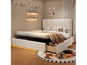 Lit coffre 140x200 cm <strong>OKWISH</strong>  <strong></strong> coloris beige