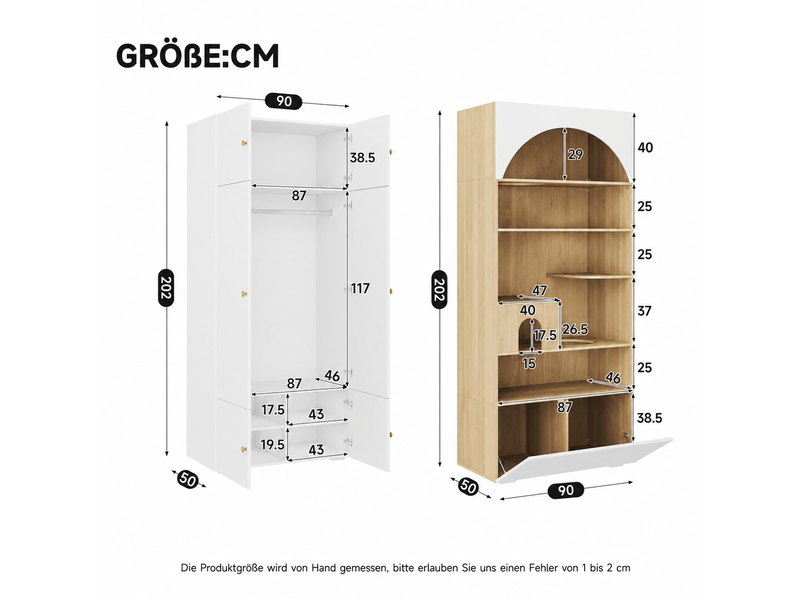  Armoire multifonction 3 en 1 penderie 270 cm - 12 compartiments blanc et aspect bois  - Conforama E