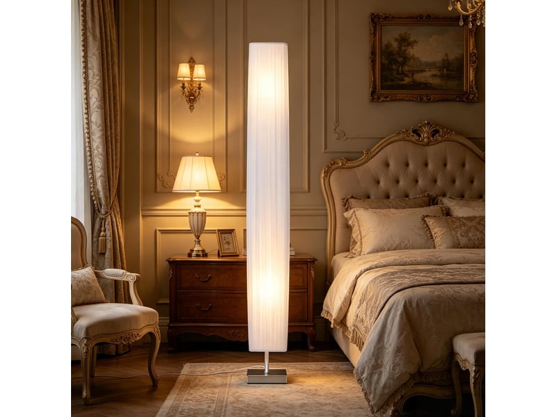  Lampadaire colonne design blanc 14 x 14 x 120 cm avec 2 douilles e27, interrupteur au pied  - Conforama B