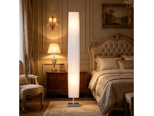 Lampadaire colonne design blanc 14 x 14 x 120 cm avec 2 douilles e27, interrupteur au pied