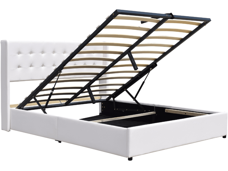 Lit coffre dehoussable blanc 120x190 cm - avec tete de lit capitonnee - 12 lattes - montage rapide et facile - entretien facile - lit de rangement  - Conforama A