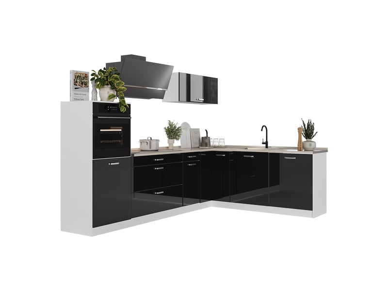  Vicco cuisine en angle, noir haute brillanceblanc, 287 x cm sans plan de travail  - Conforama E