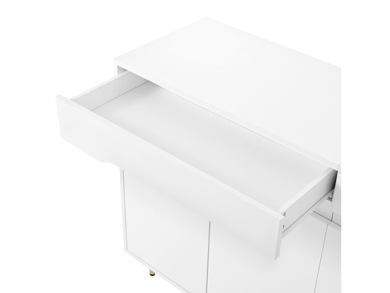  Meuble à chaussures 140x39x84 cm avec 2 portes et 2 tiroirs, blanc, pieds dorés  - Conforama E