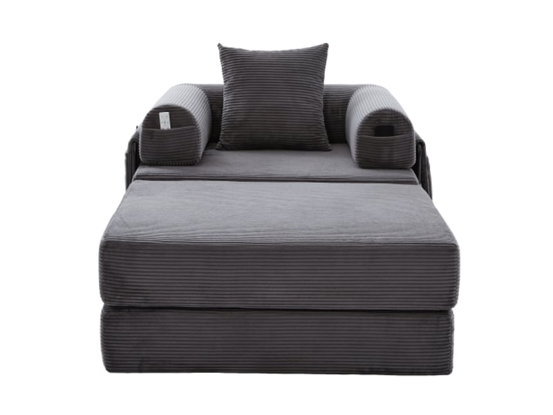 Fauteuil modulaire en velours côtelé - gris foncé - velours côtelé doux - dimensions 112x190x67cm - Conforama A