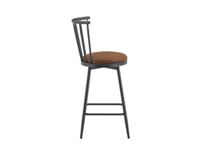Tabouret de bar en métal et similicuir pu brun style windsor