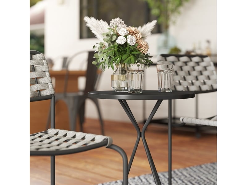 Salon de jardin 3 pièces 46x60x80 cm pour 2 personnes – gris – chaises empilables et table ronde en acier - Conforama E