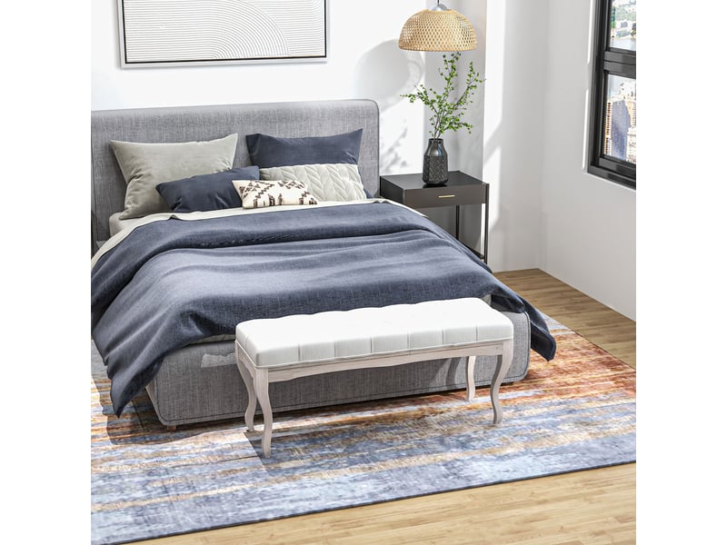  Banc de chevet avec pieds en bois et assise rembourrée, charge maximale 120 kg, pour entrée, 110 x 37 x 49 cm, crème  - Conforama D