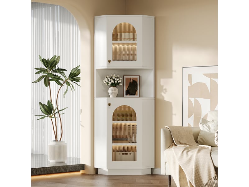  Colonne d'angle de salle de bain avec éclairage mdf blanc 45x45x166.5 cm N656P350897W - Conforama D