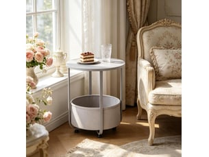 Table basse avec panier de rangement et structure en métal, plateau rond mélaminé pour salon gris 45 × 45 × 50 cm