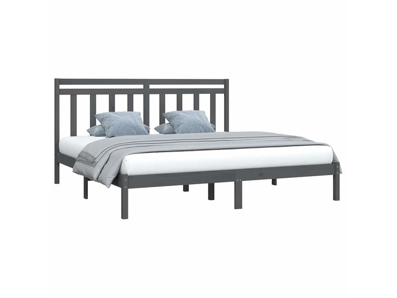  Lit double- lit adulte -  cadre de lit sans matelas gris 200x200 cm bois massif  - Conforama B