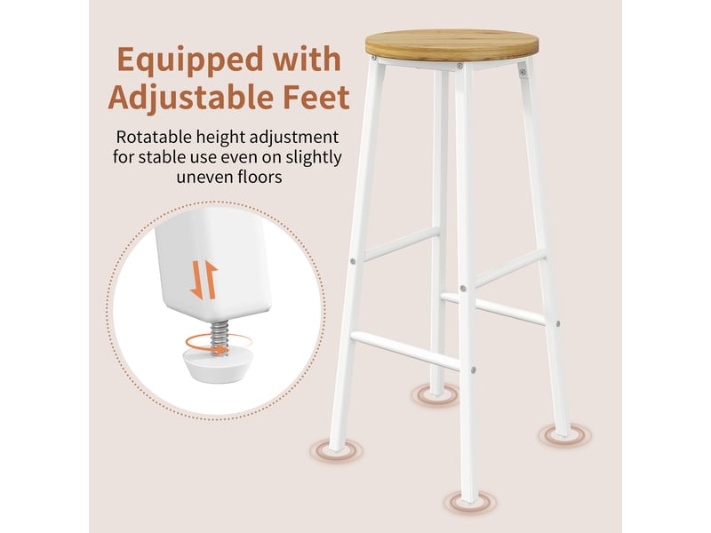  Lot de 2 tabourets de bar assise aspect bois structure métal blanc 70 cm N620P469071W - Conforama E