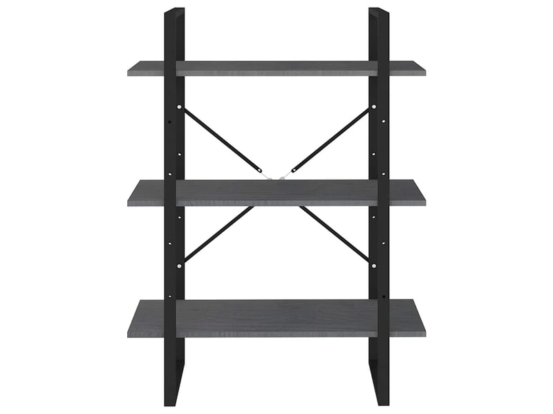  Bibliothèque à 3 niveaux, armoire à livres gris 80x30x105 cm bois de pin massif  - Conforama E