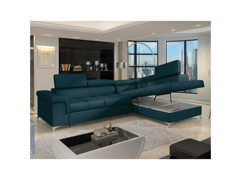 Canapé d'angle convertible palazzo 4 places bleu foncé – angle droit avec 1 coussin - Conforama B